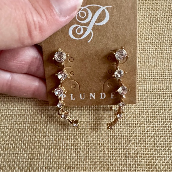 Plunder Gold and Crystal Stud Ear Crawlers - Picture 3 of 5